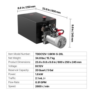 Pompa hidraulica VEVOR 20 Qt, 12V DC, 3,4 Lmin, neagra - Img 7