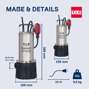 Pompa submersibila T.I.P. Drain 600036, 950 W, 6000 lh, inox - Img 5