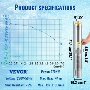 Pompa submersibila VEVOR 4SDM46 370W 110Lmin 44m Inox - Img 7