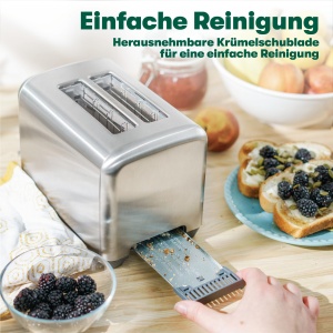 Prajitor de paine BELLA cu 2 felii cu fante de paine prajita foarte largi si tava detasabila pentru firimituri - 6 niveluri de rumenire, oprire automata si reincalzire - paine prajita, covrigi si vafe - Img 6