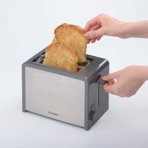 Prajitor de paine Cloer, 825 W, pentru 2 felii de paine prajita, accesoriu integrat pentru chifle, dispozitiv de ridicare, tava pentru firimituri, termoizolanta, otel inoxidabil, gri inchis - Img 2