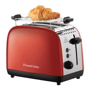 Prajitor de paine Russell Hobbs [pentru 2 felii] Culori Plus otel inoxidabil Rosu (fante de paine prajita foarte largi, inclusiv atasament pentru chifle, 6 niveluri de rumenire + functie de dezghetare, functie lift & look, 1600W) 26554-56 - Img 1