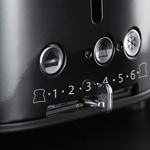 Prajitor de paine Russell Hobbs [pentru 2 felii] Retro din otel inoxidabil negru (afisaj cu numaratoare inversa in design retro, inclusiv atasament pentru chifle, 6 niveluri de rumenire + functie de dezghetare si incalzire, 1300W) Vintage 21681-56 - Img 4