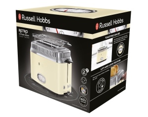 Prajitor de paine Russell Hobbs [pentru 2 felii] Retro Stainless Steel Cream (afisaj cu numaratoare inversa in design retro, inclusiv atasament pentru chifla, 6 niveluri de rumenire + functie de dezghetare si incalzire, 1300W) Vintage 21682-56 - Img 2