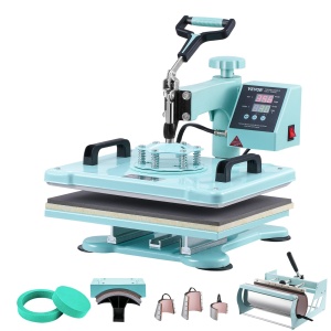 Presa termica VEVOR, 30 x 38 cm, masina de transfer termic 8 in 1 cu presa de pahar de 6-30 oz, presare de tricouri pivotante la 360deg, control digital de precizie, pentru tricouri/cani/palarii, verde