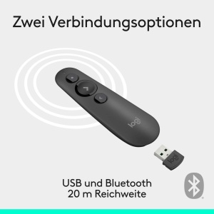 Prezentator Logitech R500s cu Laser, Bluetooth si USB, 20m, Gri - Img 4