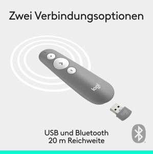 Prezentator Logitech R500s cu Laser, Bluetooth si USB, 20m, Gri - Img 4