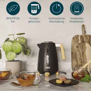 Princess Kettle Pure - 1,7 L - Design din bambus - Pivotant 360deg - 3000 W - Negru mat - Img 4