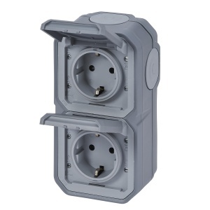 Priza dubla Legrand Plexo New 069744L montaj vertical protectie IP44 gri - Img 2