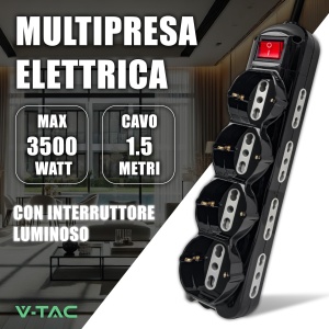 Priza multipla V-TAC, 12 locuri, 1.5 m cablu, neagra - Img 2