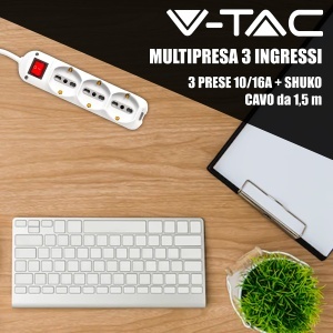 Priza multipla V-TAC cu 9 locuri, 1,5 m cablu, 6 prize laterale, 3 frontale, alba - Img 2