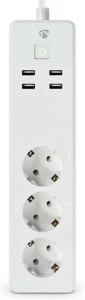 Prize inteligente Nedis SmartLife cu 3 prize si 4 USB, 3680 W, 1.80 m, alba