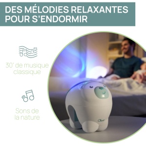 Proiector Urs Polar Chicco First Dreams, Proiector 2 in 1 pentru leagan si pat, Lumina de noapte pentru copii, Proiectie Aurora Borealis, Muzica clasica relaxanta si sunete ale naturii, Jucarii, 0 luni+, Neutru - Img 4