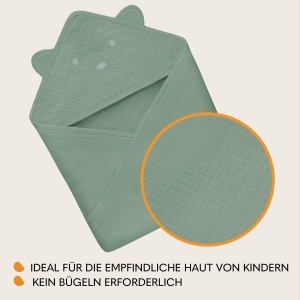 Prosop cu gluga din muselina Lionelo Prosop de muselina cu gluga pentru bebelusi dupa baie 80x80 cm Prosop de baie moale respirabil pentru bebelusi Te - Img 4