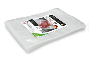 Pungi sigilate lateral CASO 25 x 35 cm, 90 mm, 100 bucati, exclusiv pentru aparate de etansare in vid cu camera, suprafata neteda, cusatura de sudura stabila, fara BPA, sous vide, Fabricat in Germania