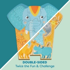 Puzzle din lemn HABA 2-in-1 Elefant 12 piese design african pentru copii 3 - Img 2