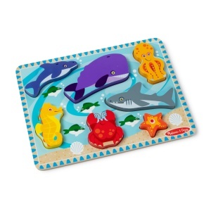 Puzzle din lemn Melissa Doug cu 7 piese, forme de animale marine, pentru copii - Img 4