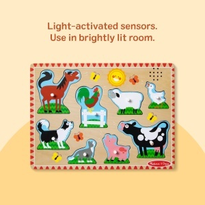 Puzzle din lemn Melissa Doug cu animale de ferma si sunete, 8 piese - Img 4