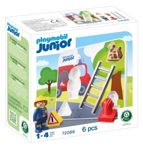 Puzzle din lemn PLAYMOBIL JUNIOR 72088 cu pompier, pisica si accesorii