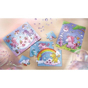 Puzzle-uri HABA Einhorn Glitzergluck 3 Piese cu 12, 15 si 18 Elemente Ideal pentru Copii 3 - Img 6