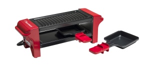 Raclette Bestron pentru 1 pana la 2 persoane, mini gratar de masa cu doua tigai si doua raclete din lemn, 350 wati, culoare: rosu/negru - Img 4