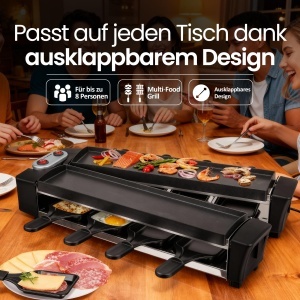 Raclette EMERIO RG-132098.2 cu 2 Placi de Gatare, Design Compact, 8 Pfannchen - Img 2