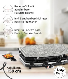 Raclette Grill Cloer 6430 1200W Placa Naturala 8 Tavite Antiaderente - Img 2