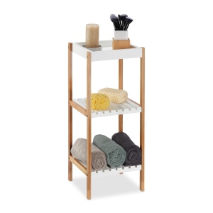 Raft de baie Relaxdays cu 3 niveluri, bambus si MDF, 72x30x29 cm, albnatural