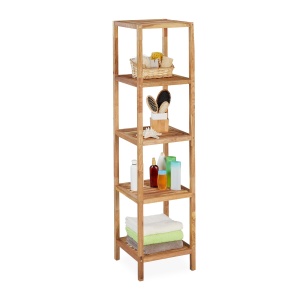 Raft de baie Relaxdays din lemn de nuc, 5 rafturi, 145 x 36 x 36 cm