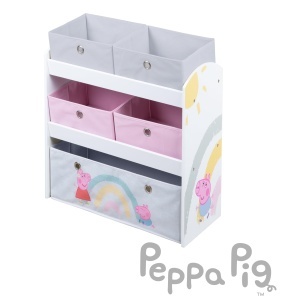 Raft de jucarii din lemn Roba Peppa Pig, 5 cutii din material textil, alb-roz, 60x63,5x30 cm - Img 2