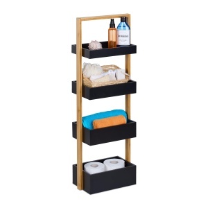 Raft pentru Baie Relaxdays, 4 Polite, 88 x 30 x 18 cm, Bambus, Negru
