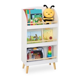 Raft pentru carti copii Relaxdays, 3 rafturi, albnatur, 95,5x50x24 cm - Img 1