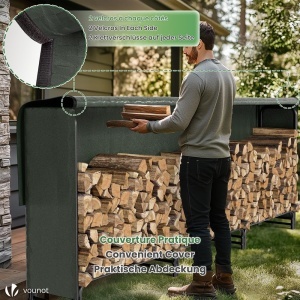Raft pentru Lemne VOUNOT, Metal, 300 x 116 x 36 cm, Capacitate 200 kg, Cu Husa Waterproof - Img 4