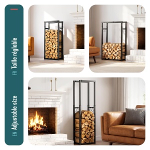 Raft pentru Lemne VOUNOT, Metal, 9 Dimensiuni Reglabile, 4 Haken, Negru - Img 2