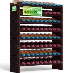 Raft pentru vin NutriChef, 72 sticle, 8 etaje, bambus, negru