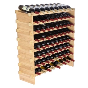 Raft pentru vin VEVOR, capacitate 72 sticle, din bambus, 8 compartimente