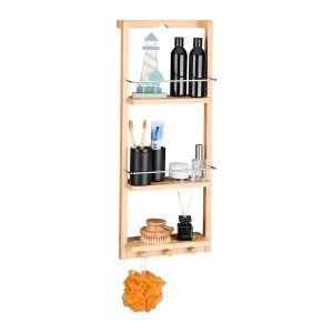 Raft suspendat pentru baie Relaxdays, 3 etaje, 3 carlige, bambus, 70 x 28,5 x 10 cm