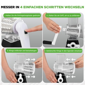 Rasa manuala NutriChef 3-in-1 cu 3 tamburi, neagra - Img 3