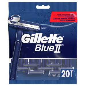 Rasoir de unica folosinta Gillette Blue II pentru barbati, 20 bucati, 2 lame durabile