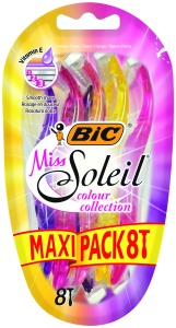 Rasoir pentru femei BIC Miss Soleil Colour Collection, 3 lame, set 8 bucati, culori feminine