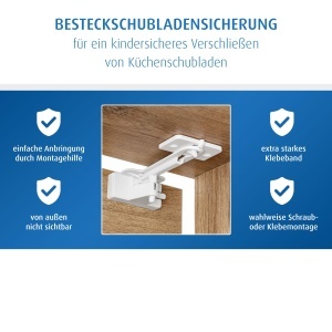 Reer Besteckschubladen-Sicherung Alb Protectie pentru Sertare cu Montaj Simplu - Img 3