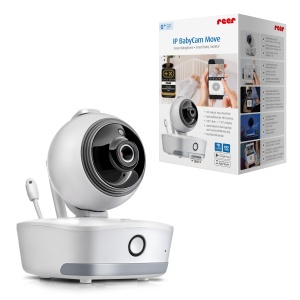 Reer, IP BabyCam Move va transforma smartphone-ul intr-un videoMonitor pentru bebelusi controlabil de la distanta Vizualizare de jur imprejur la 330deg Stocarea datelor in Germania 80310, alb