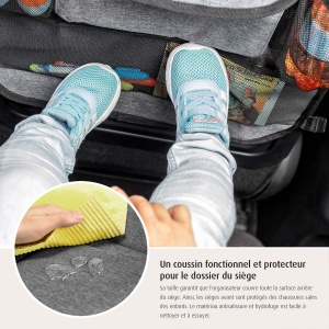Reer Organizator de scaune din spate auto TravelKid Entertain, cu compartiment pentru tablete, rezistent la murdarie, multe buzunare, pentru toate scaunele auto, de asemenea scaune sport, gri, 1 bucata (1 pachet) - Img 2