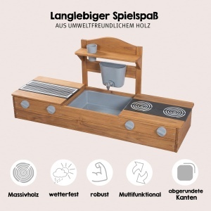 Roba 2in1 Sandkasten si Matschkuche pentru copii - Teak, FSC certificata, cu accesorii - Img 5