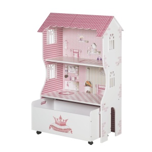 Roba Puppenhaus - Casa de Papusi cu 2 Etaje, Culoare Rosa, Include Cutie de Depozitare - Img 2