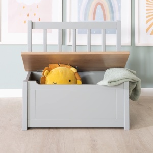 Roba Woody Kindertruhenbank Taupe Lemn Lacuit Spatiu Depozitare Sigur - Img 2