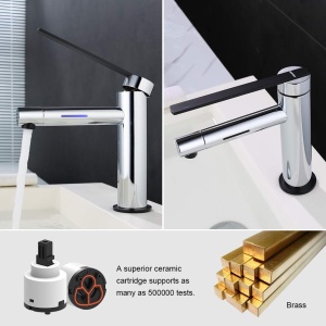 Robinet baie GRIFEMA DOVER-G11001B cu LED, design unitar, crom, functie economisire apa - Img 4