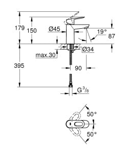 Robinet de baie GROHE BauLoop, fara sistem de scurgere, pentru incalzitoare de apa - Img 2