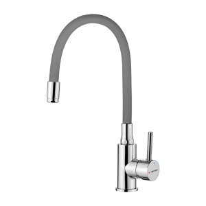 Robinet de bucatarie GRIFEMA G4002-9 cu iesire flexibila, inaltime 250mm, gri si crom