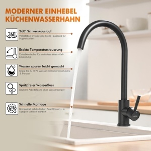 Robinet de bucatarie GRIFEMA G4008B, negru, din otel inoxidabil, cu sistem de economisire a apei - Img 4